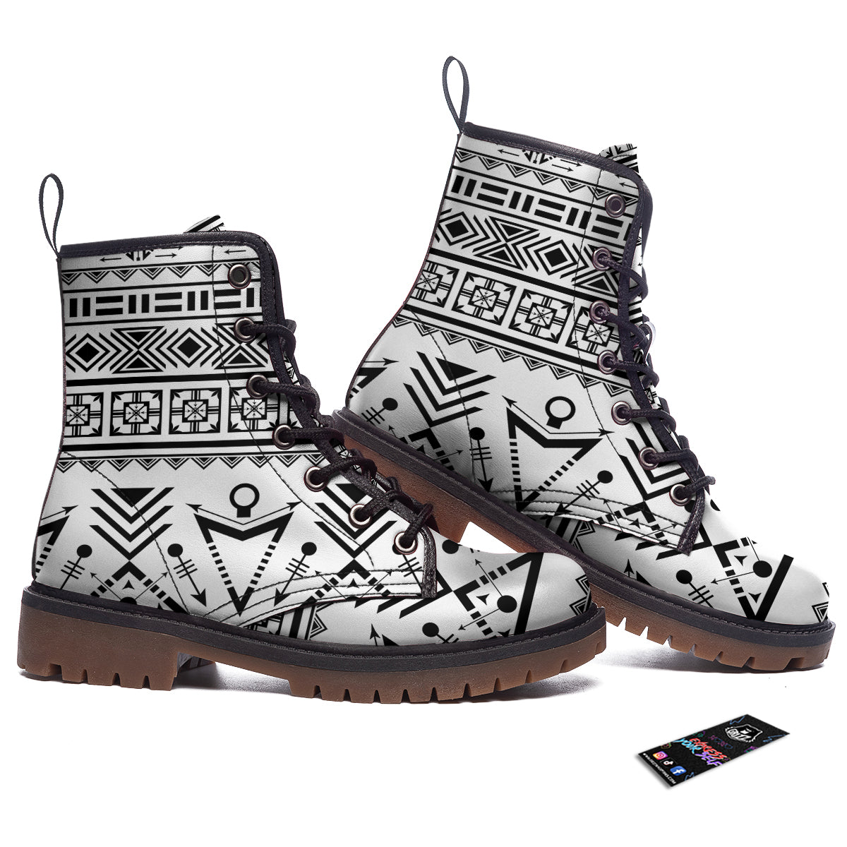 Aztec Grey And White Print Pattern Work Boots-grizzshop