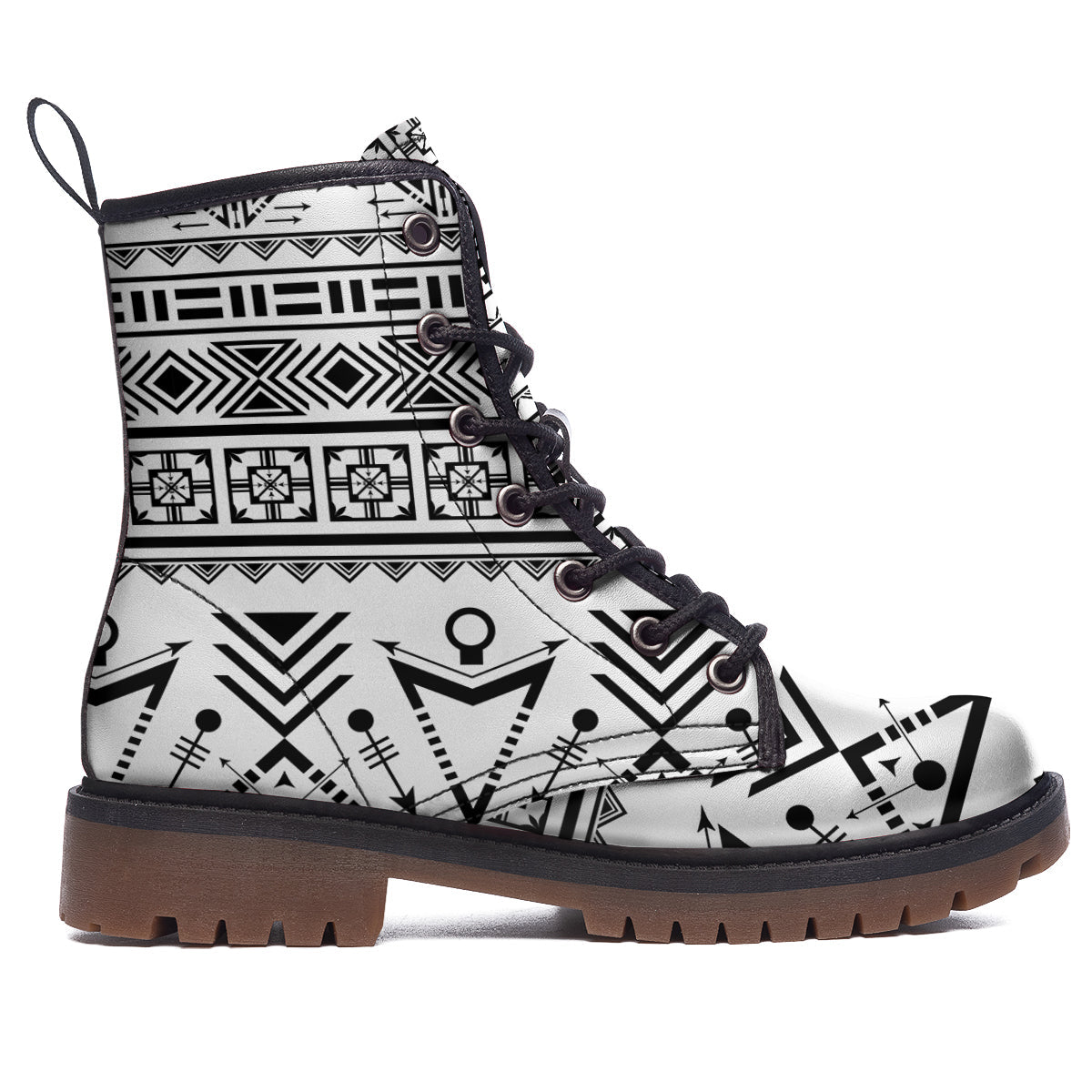 Aztec Grey And White Print Pattern Work Boots-grizzshop