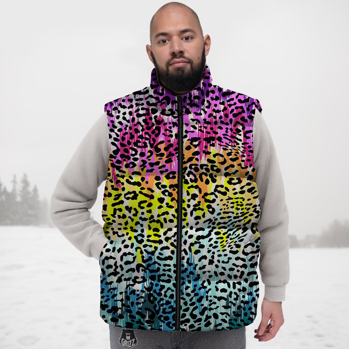 Aztec Llama Pattern Print Down Vest-grizzshop