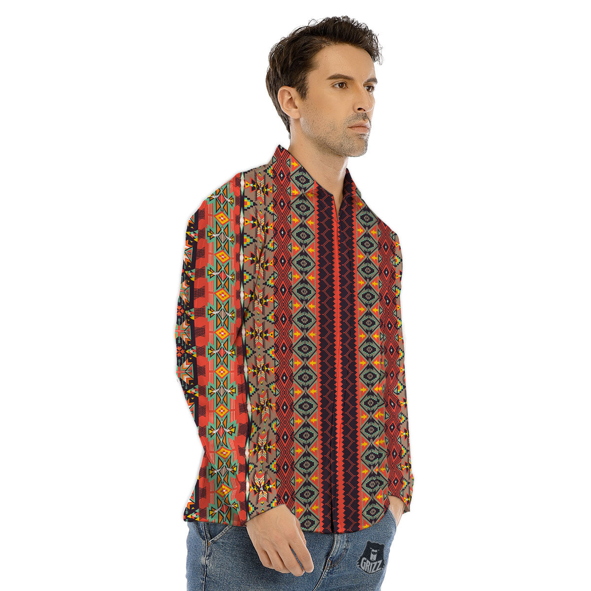 Aztec Native Tribal Print Pattern Men's Dress Shirts-grizzshop