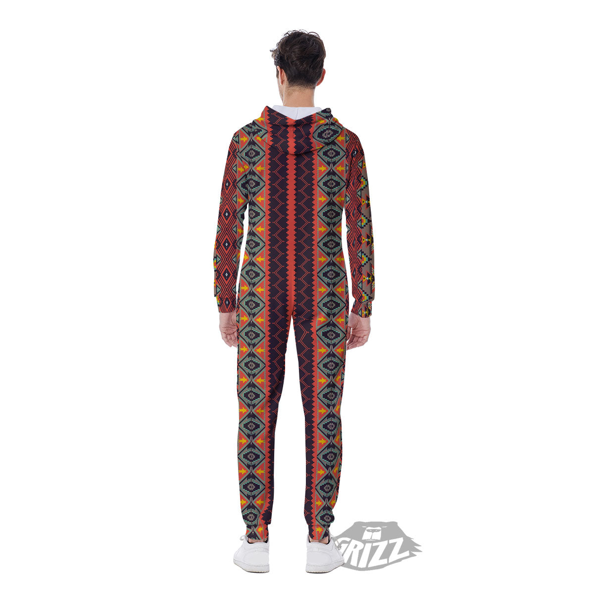 Aztec Native Tribal Print Pattern Men's Jumpsuit-grizzshop
