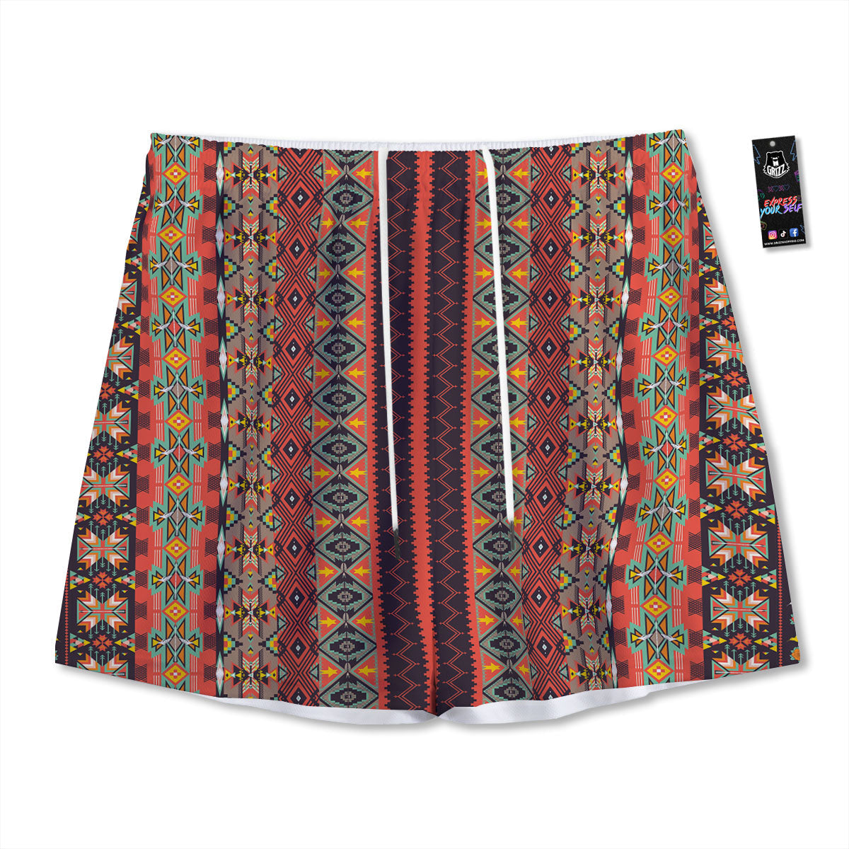 Aztec Native Tribal Print Pattern Mesh Shorts-grizzshop