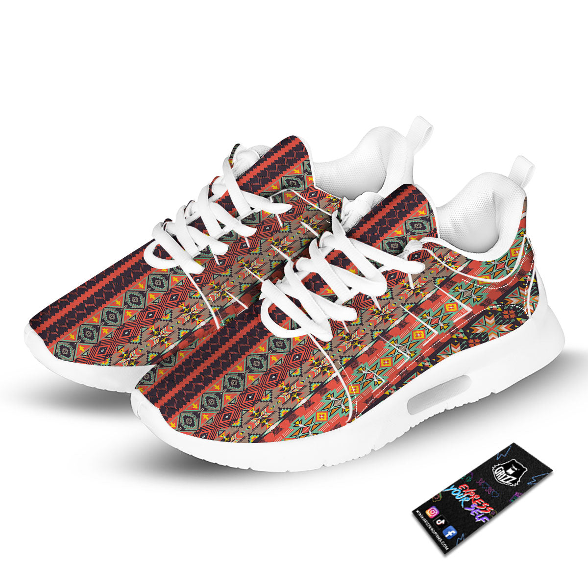 Aztec Native Tribal Print Pattern Tennis Shoes-grizzshop