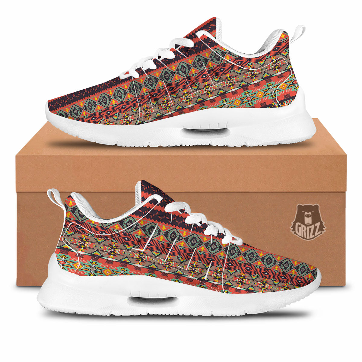 Aztec Native Tribal Print Pattern Tennis Shoes-grizzshop