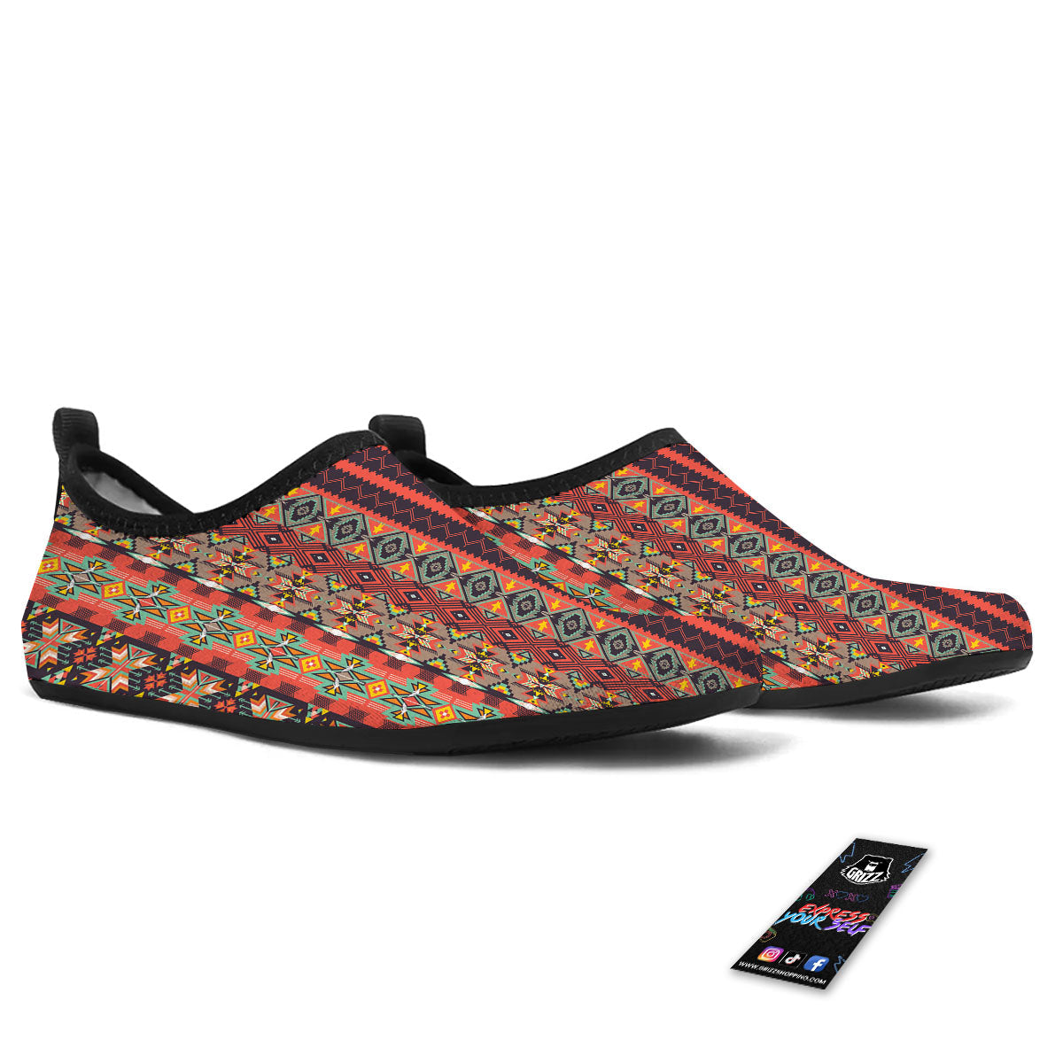 Aztec Native Tribal Print Pattern Water Shoes-grizzshop