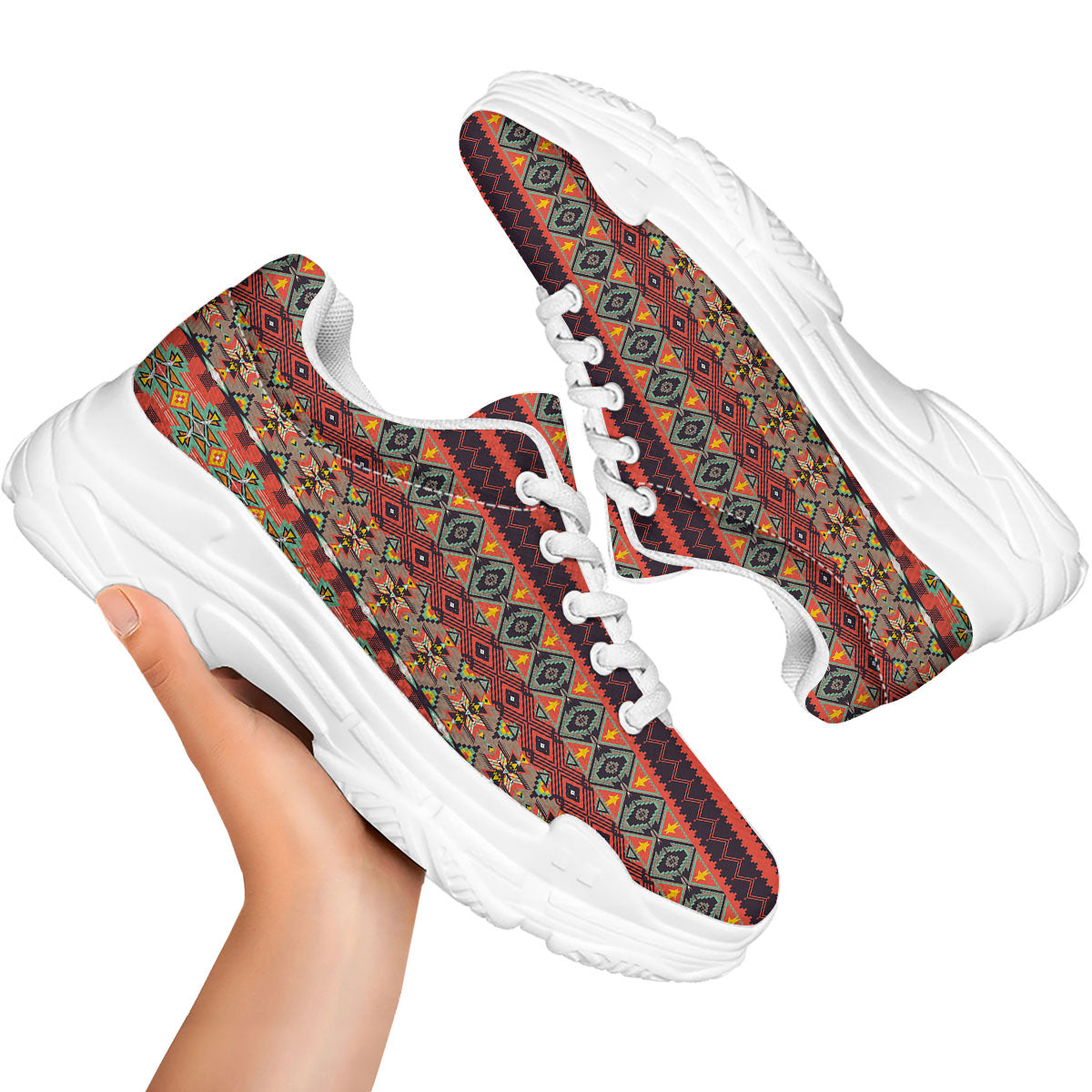 Aztec Native Tribal Print Pattern White Chunky Shoes-grizzshop