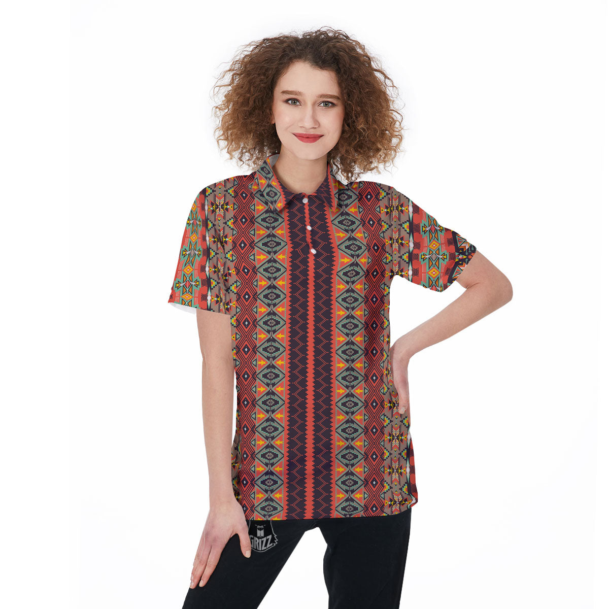 Aztec Native Tribal Print Pattern Women's Golf Shirts-grizzshop