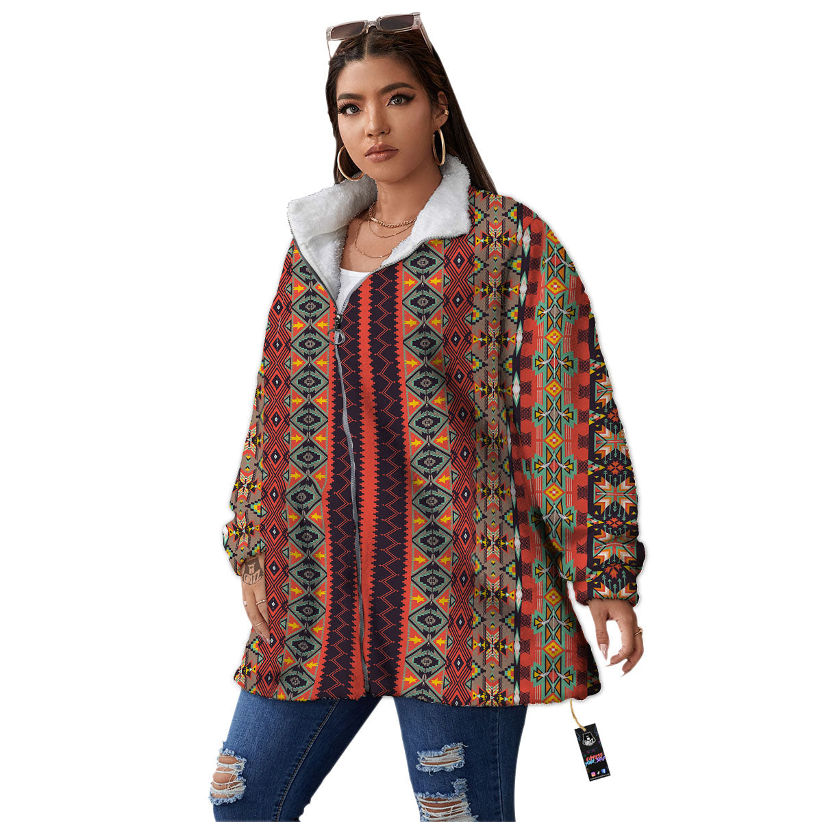 Aztec Native Tribal Print Pattern Women's Sherpa Jacket-grizzshop