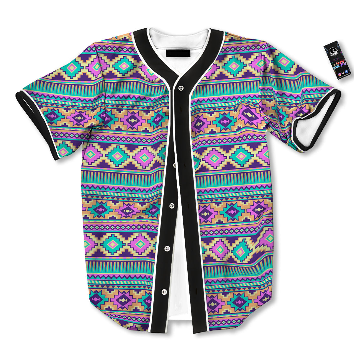 Aztec Neon Native Print Pattern Baseball Jersey-grizzshop
