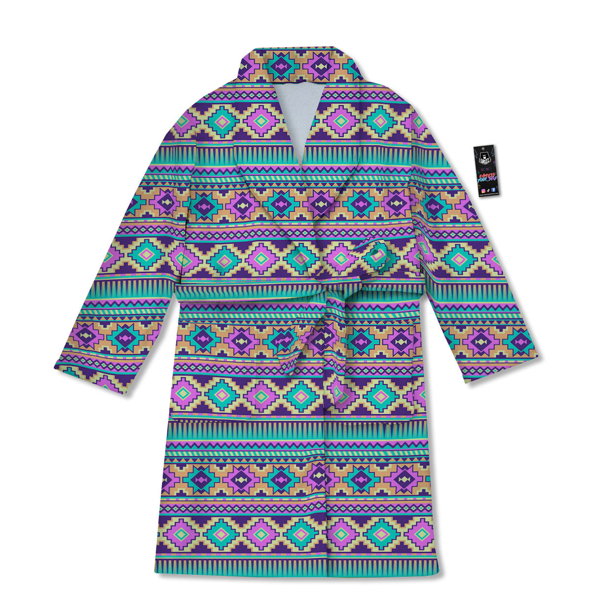 Aztec Neon Native Print Pattern Bathrobe-grizzshop