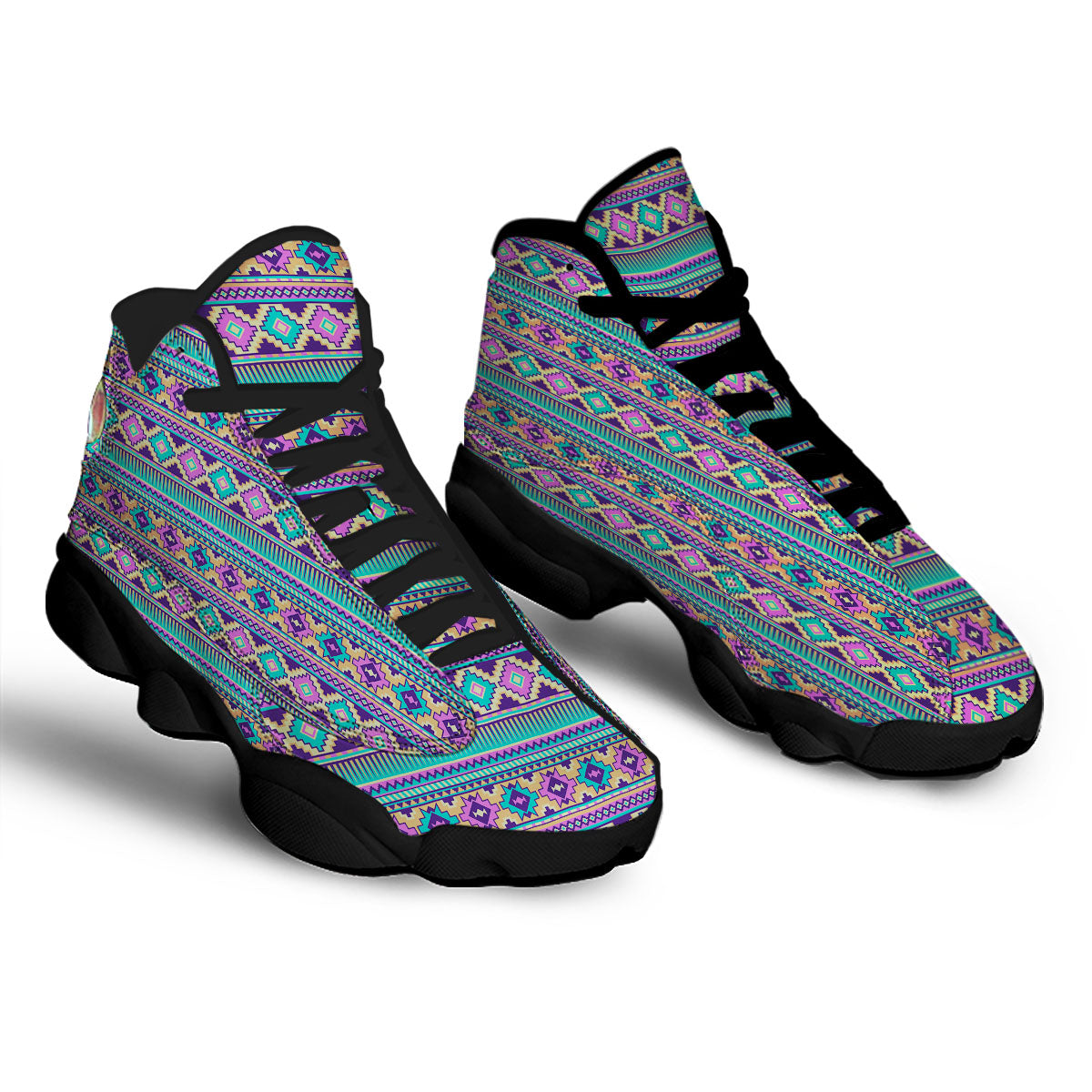 Aztec Neon Native Print Pattern Black Basketball Shoes-grizzshop