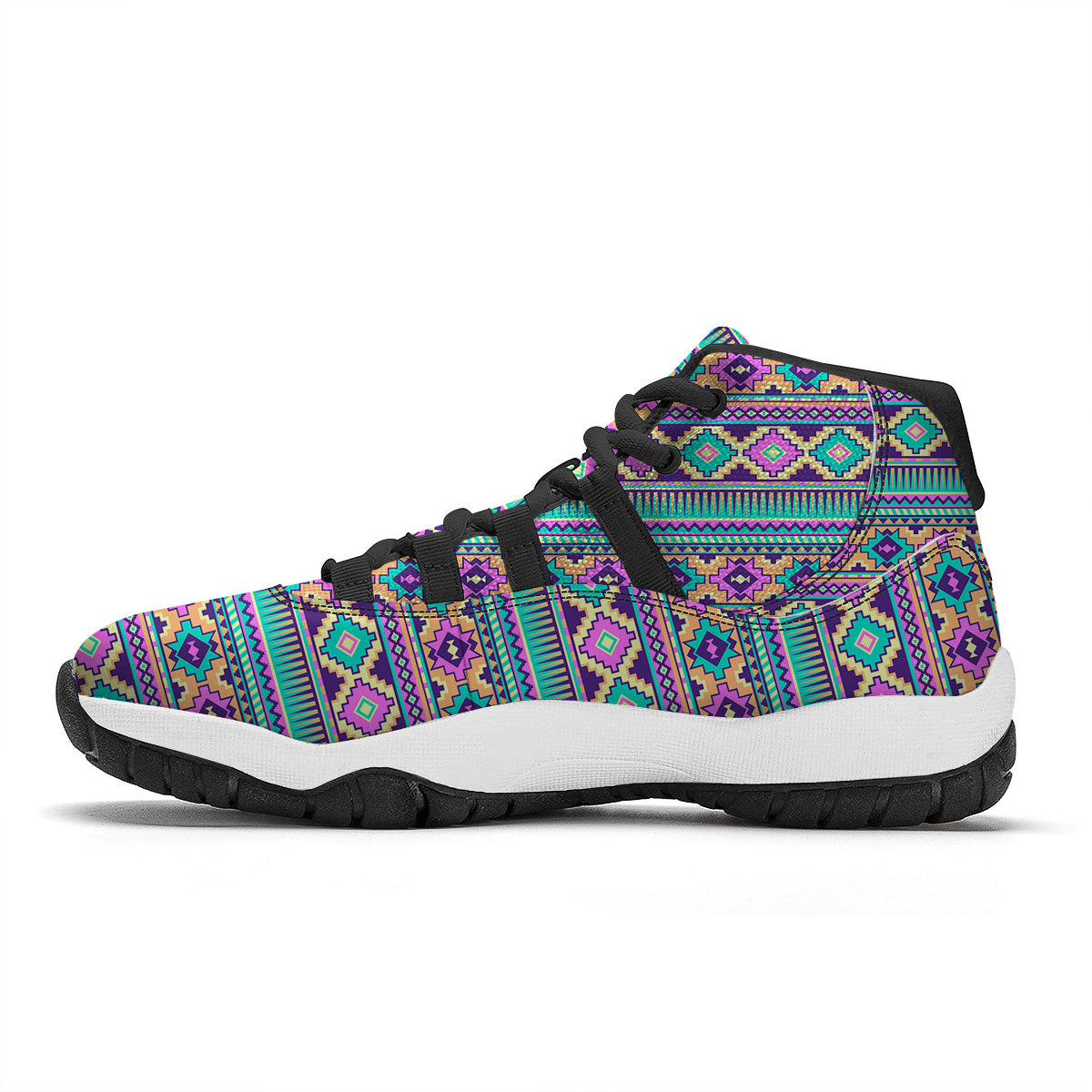 Aztec Neon Native Print Pattern Black Bball Shoes-grizzshop