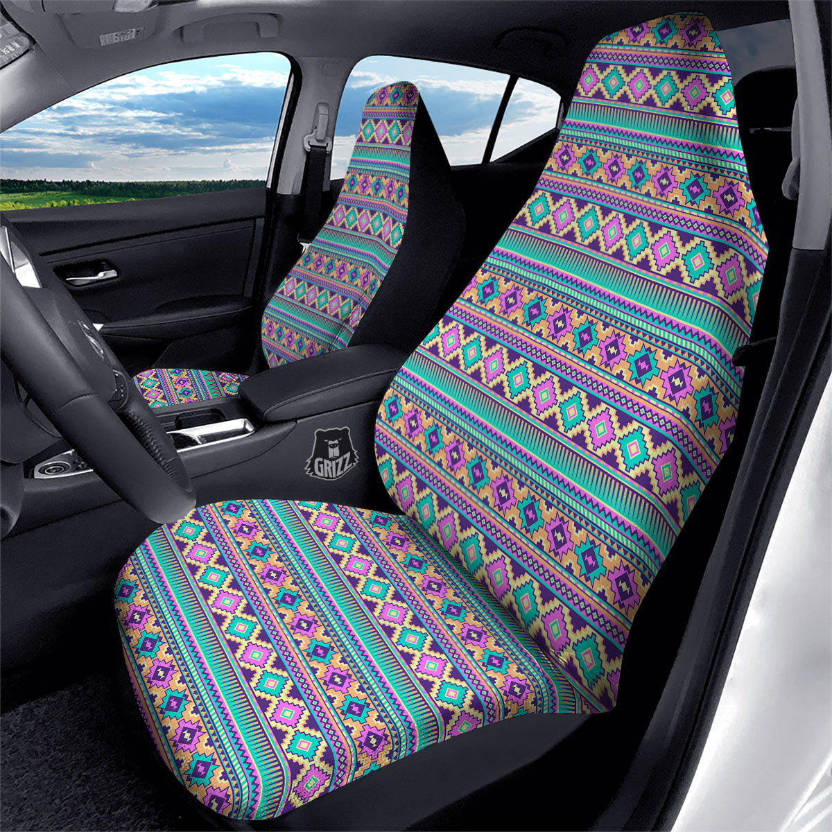 Aztec Neon Native Print Pattern Car Seat Covers-grizzshop