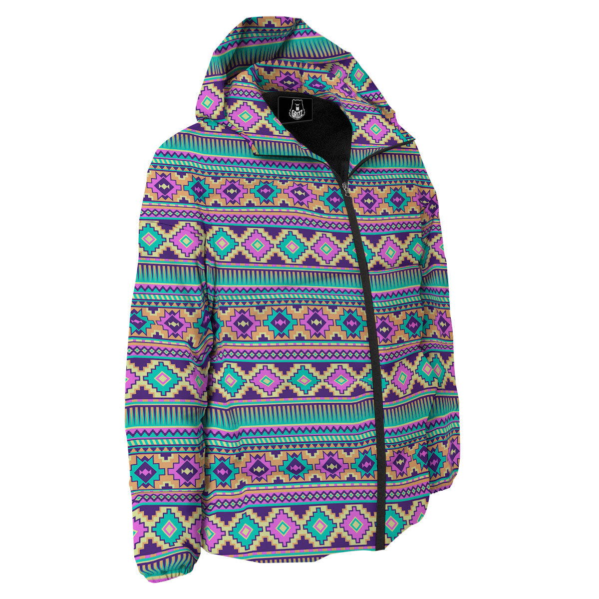 Aztec Neon Native Print Pattern Down Jacket-grizzshop