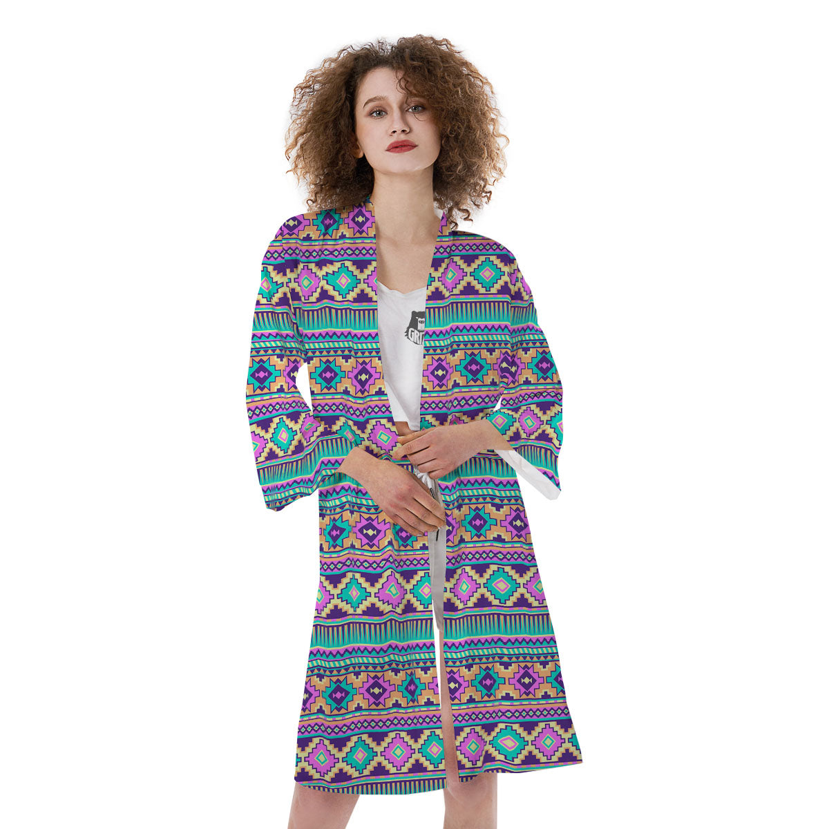 Aztec Neon Native Print Pattern Kimono-grizzshop
