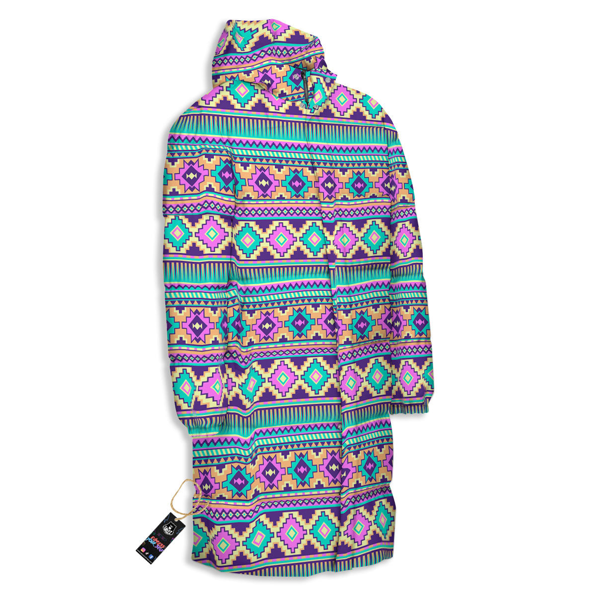 Aztec Neon Native Print Pattern Long Down Jacket-grizzshop