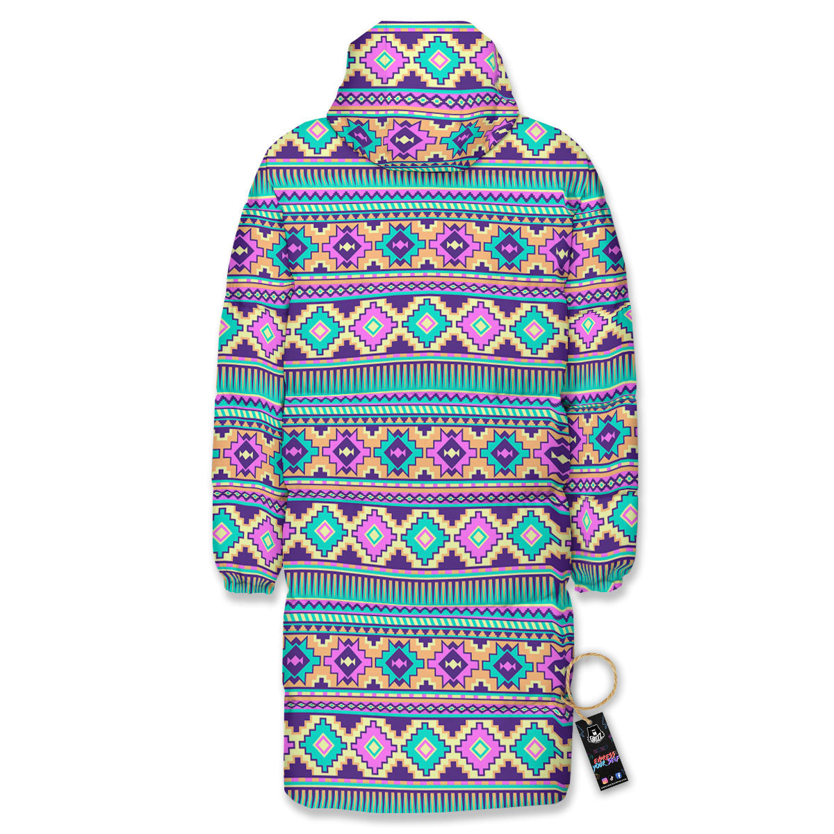 Aztec Neon Native Print Pattern Long Down Jacket-grizzshop
