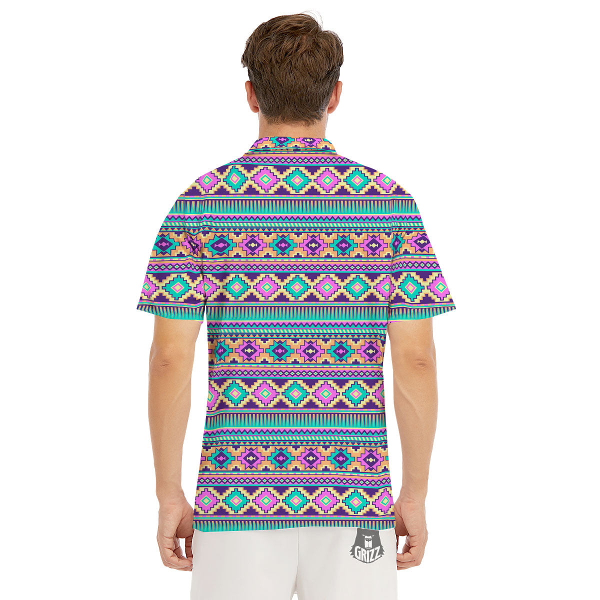 Aztec Neon Native Print Pattern Men's Golf Shirts-grizzshop
