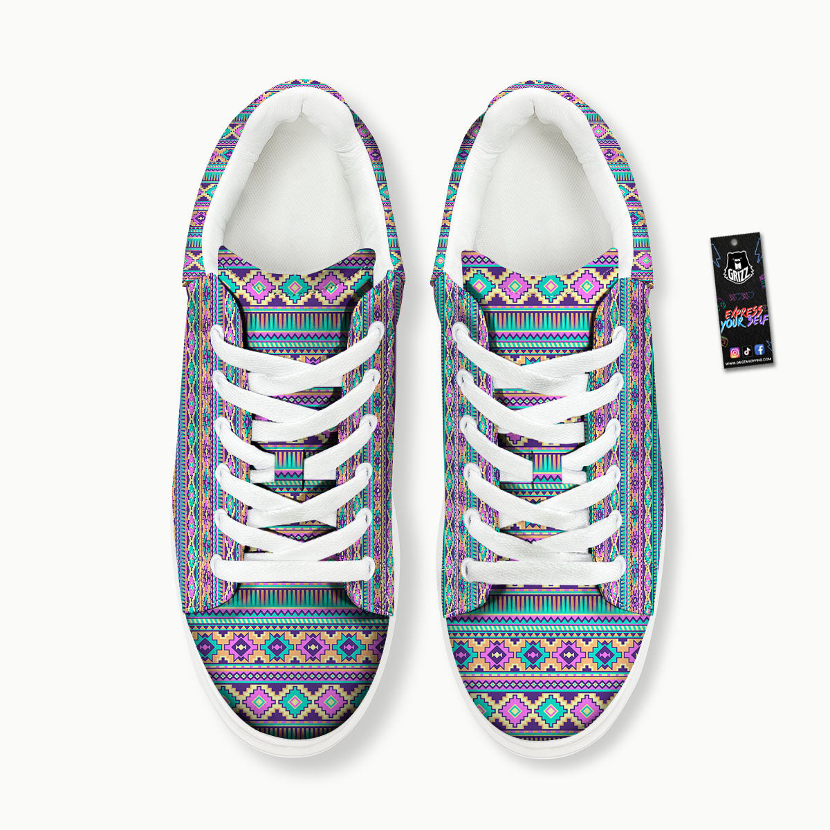 Aztec Neon Native Print Pattern Platform Shoes-grizzshop