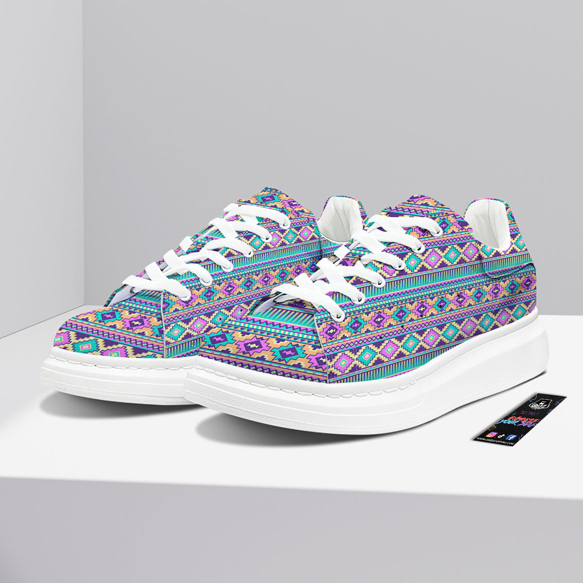 Aztec Neon Native Print Pattern Platform Shoes-grizzshop