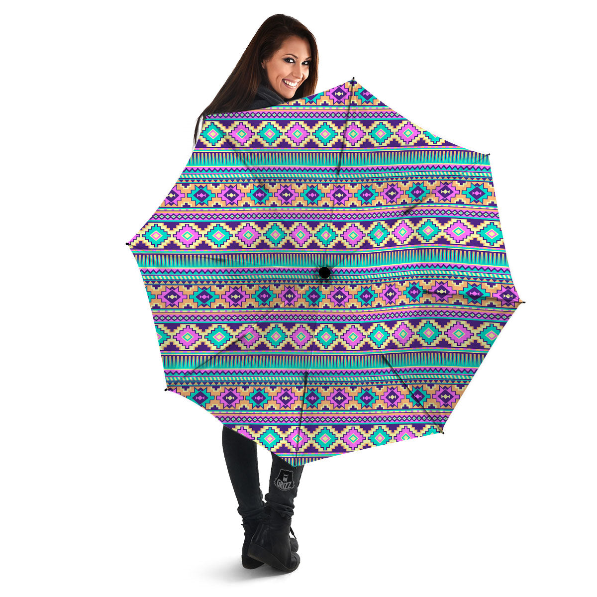 Aztec Neon Native Print Pattern Umbrella-grizzshop