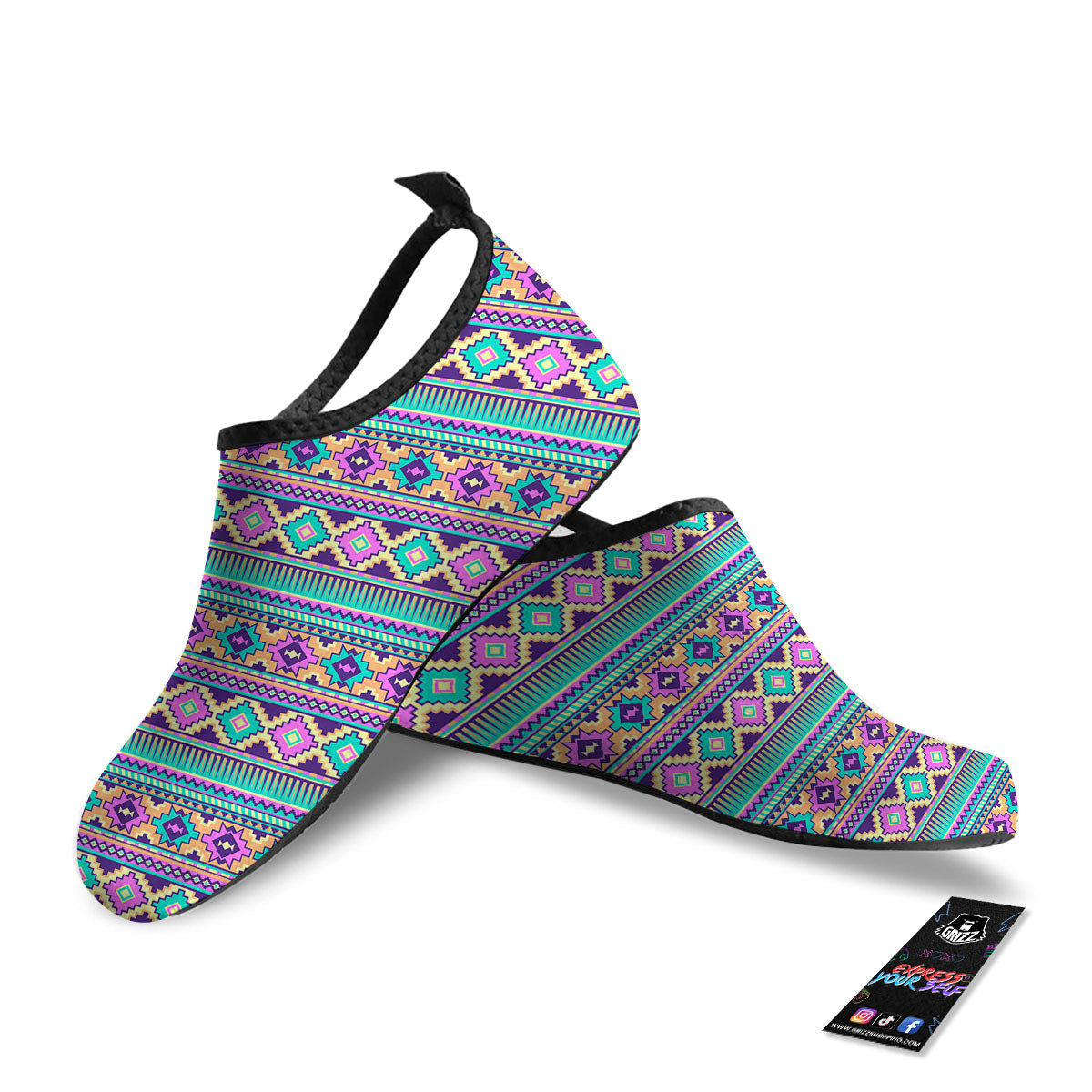Aztec Neon Native Print Pattern Water Shoes-grizzshop