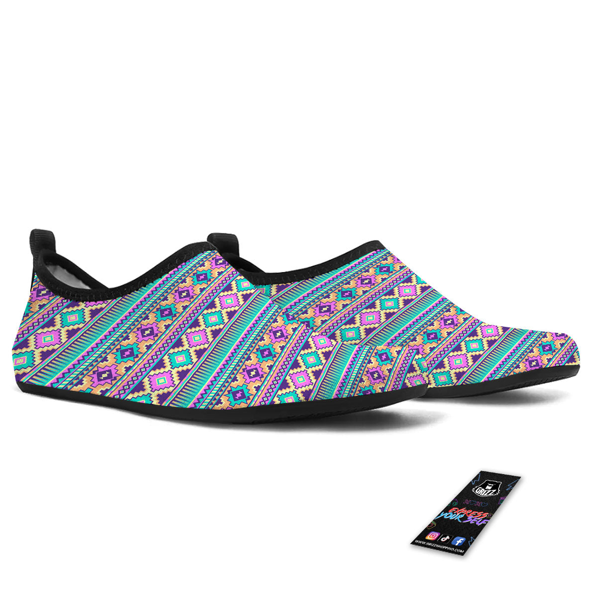 Aztec Neon Native Print Pattern Water Shoes-grizzshop