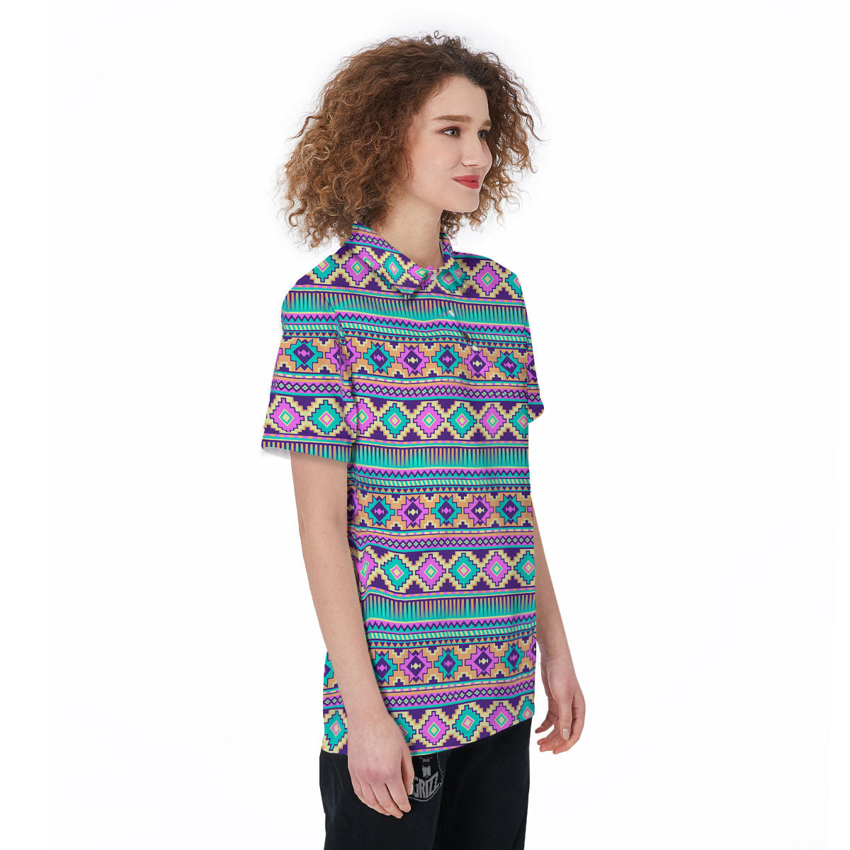 Aztec Neon Native Print Pattern Women's Golf Shirts-grizzshop