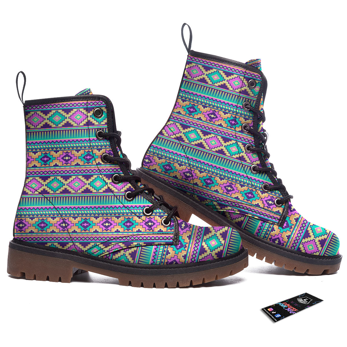 Aztec Neon Native Print Pattern Work Boots-grizzshop