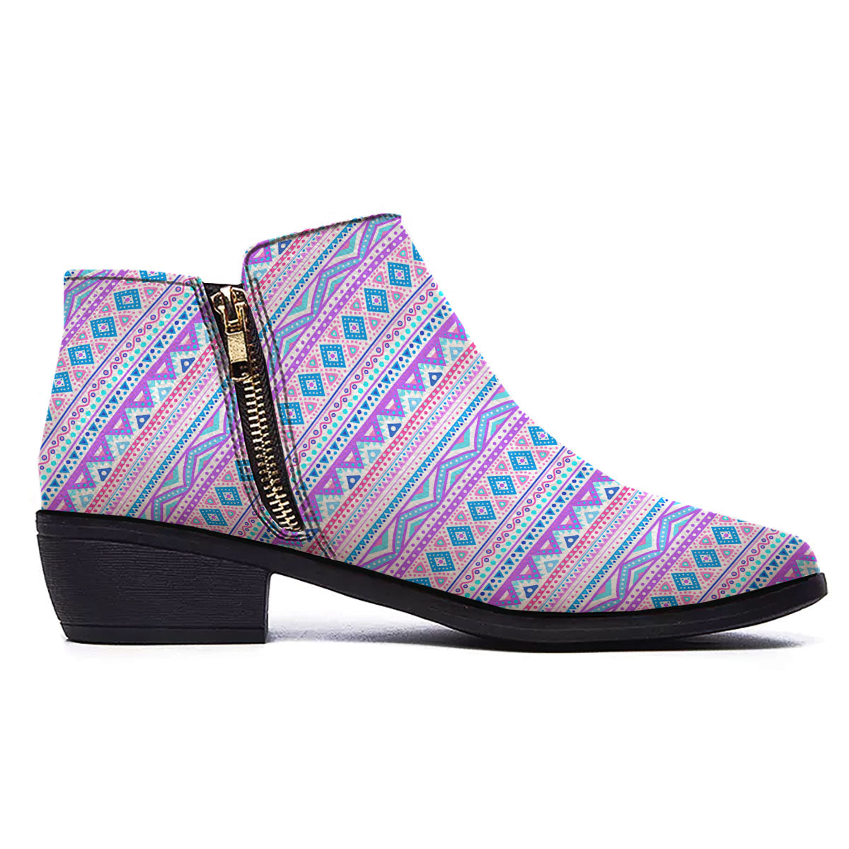 Aztec Pink And Pastel Print Pattern Ankle Boots-grizzshop