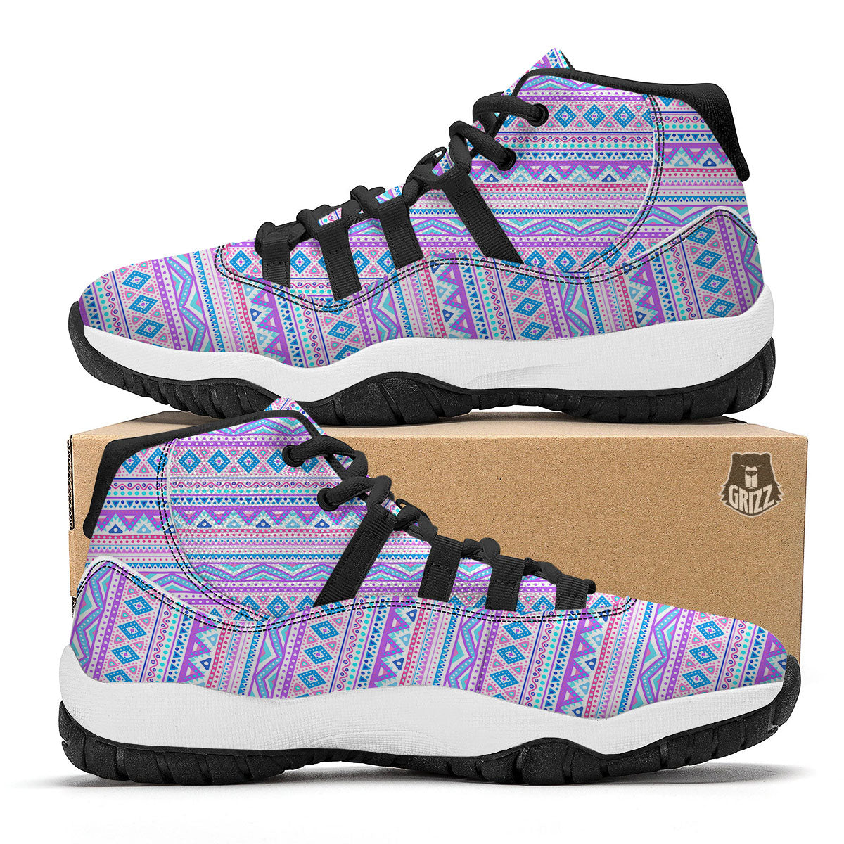 Aztec Pink And Pastel Print Pattern Black Bball Shoes-grizzshop