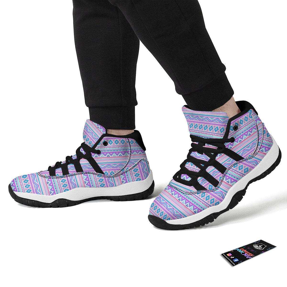 Aztec Pink And Pastel Print Pattern Black Bball Shoes-grizzshop