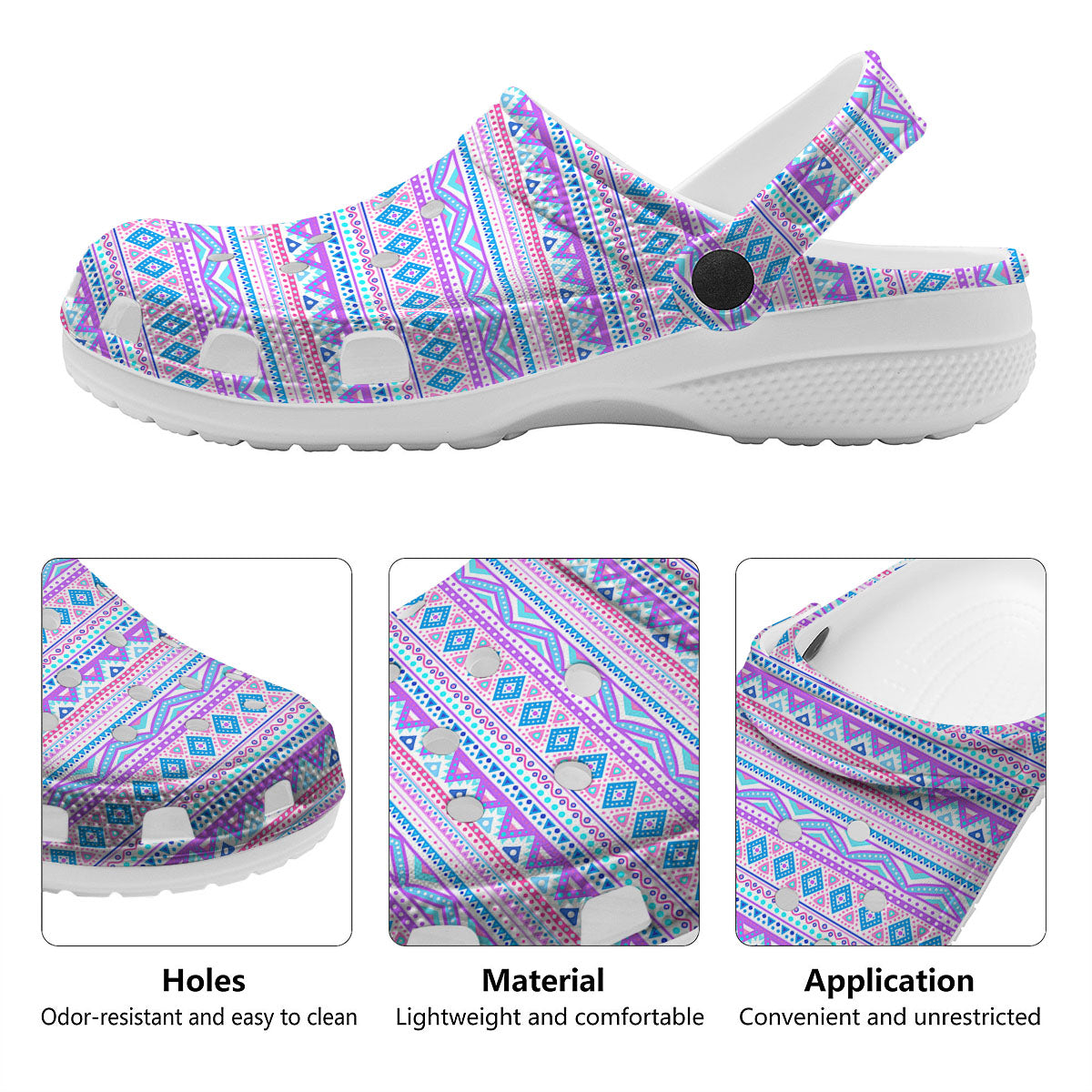 Aztec Pink And Pastel Print Pattern Clog-grizzshop