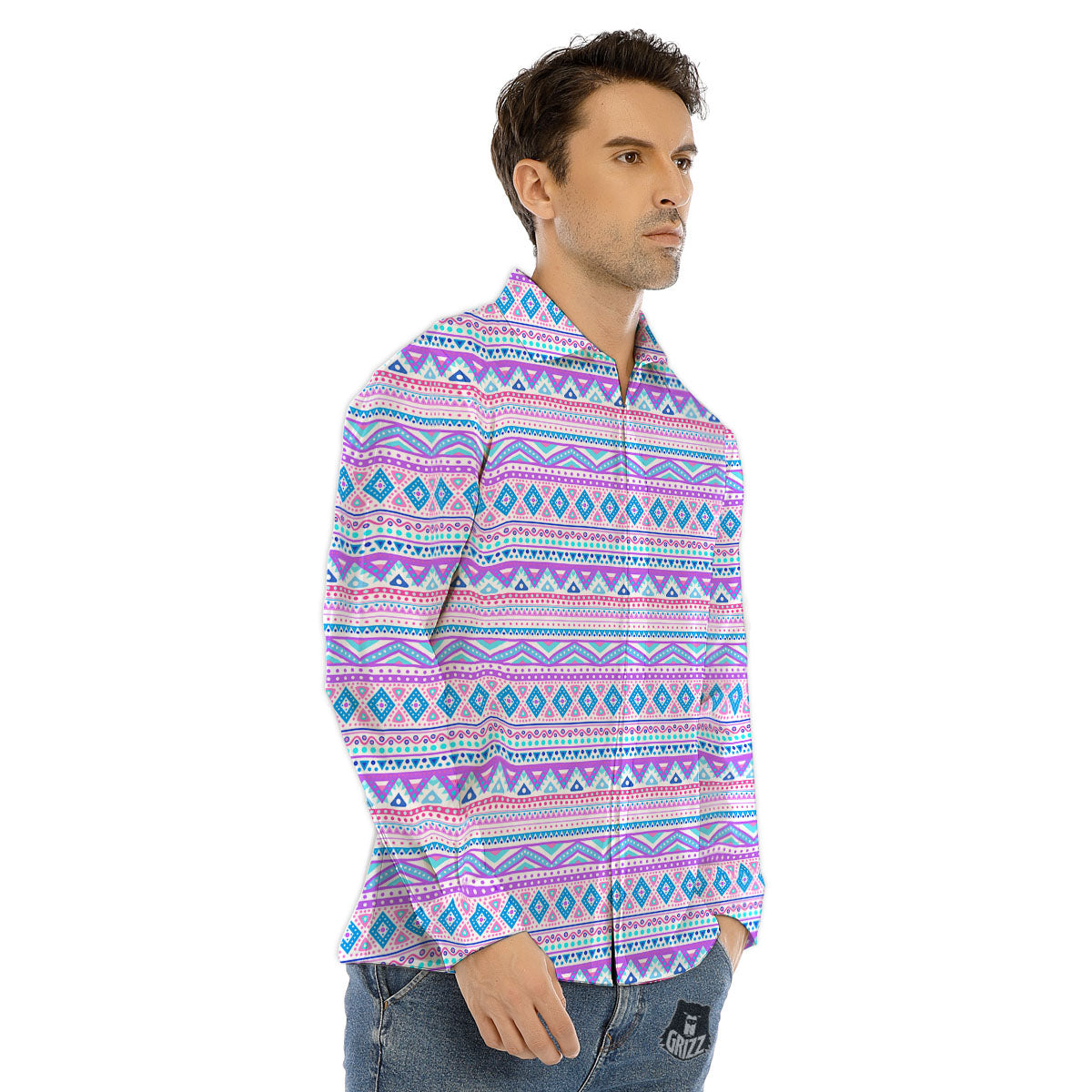 Aztec Pink And Pastel Print Pattern Men's Dress Shirts-grizzshop