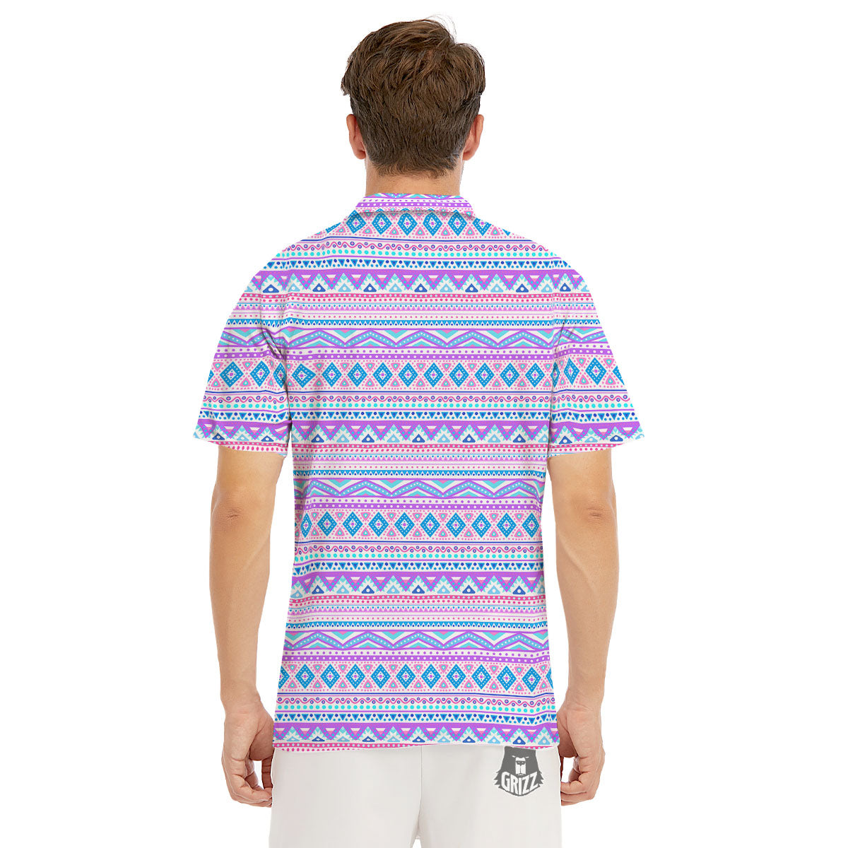 Aztec Pink And Pastel Print Pattern Men's Golf Shirts-grizzshop