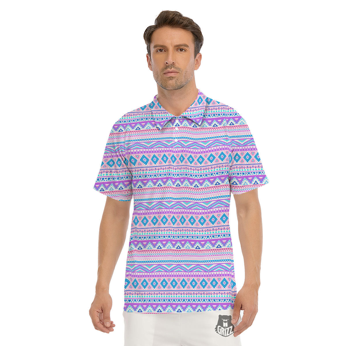 Aztec Pink And Pastel Print Pattern Men's Golf Shirts-grizzshop
