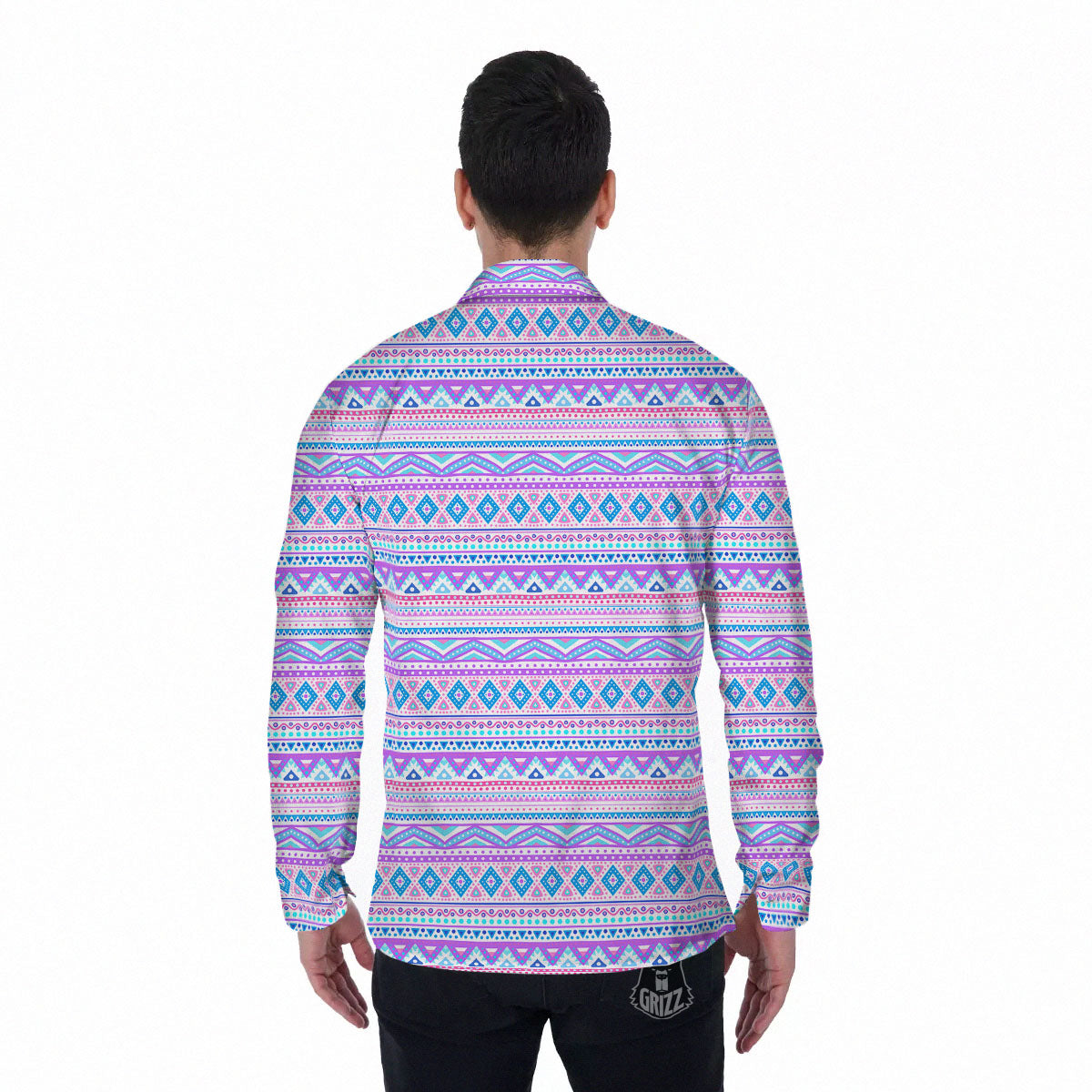 Aztec Pink And Pastel Print Pattern Men's Long Sleeve Shirts-grizzshop