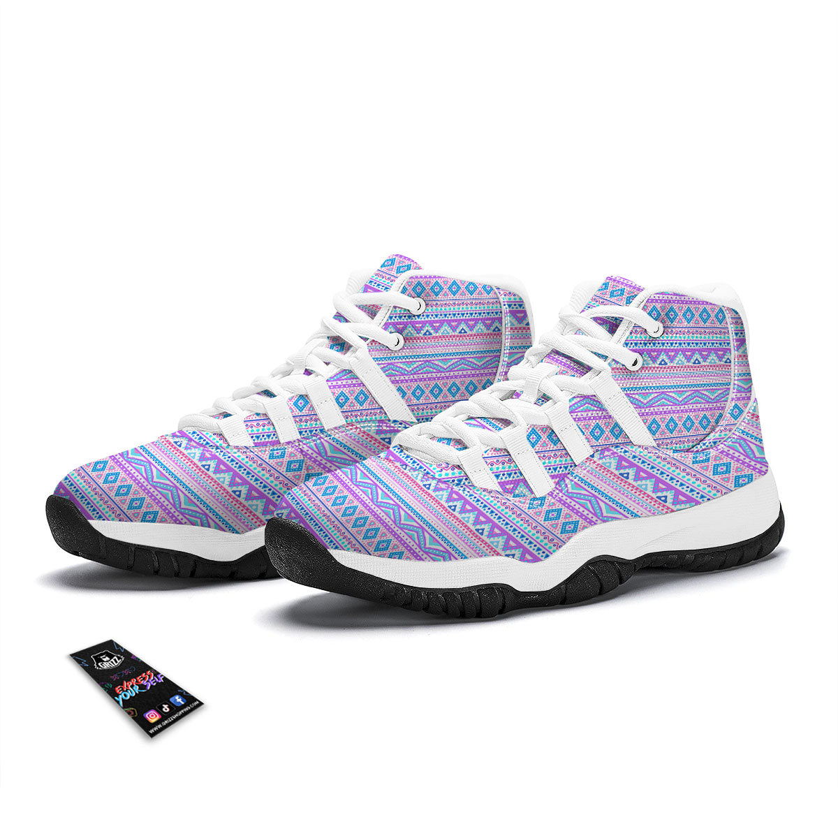 Aztec Pink And Pastel Print Pattern White Bball Shoes-grizzshop