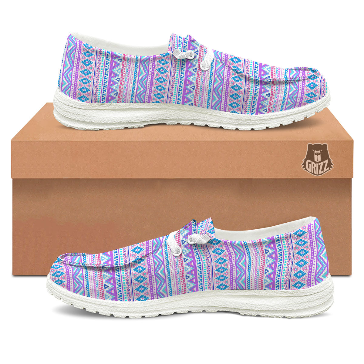 Aztec Pink And Pastel Print Pattern White Loafers-grizzshop