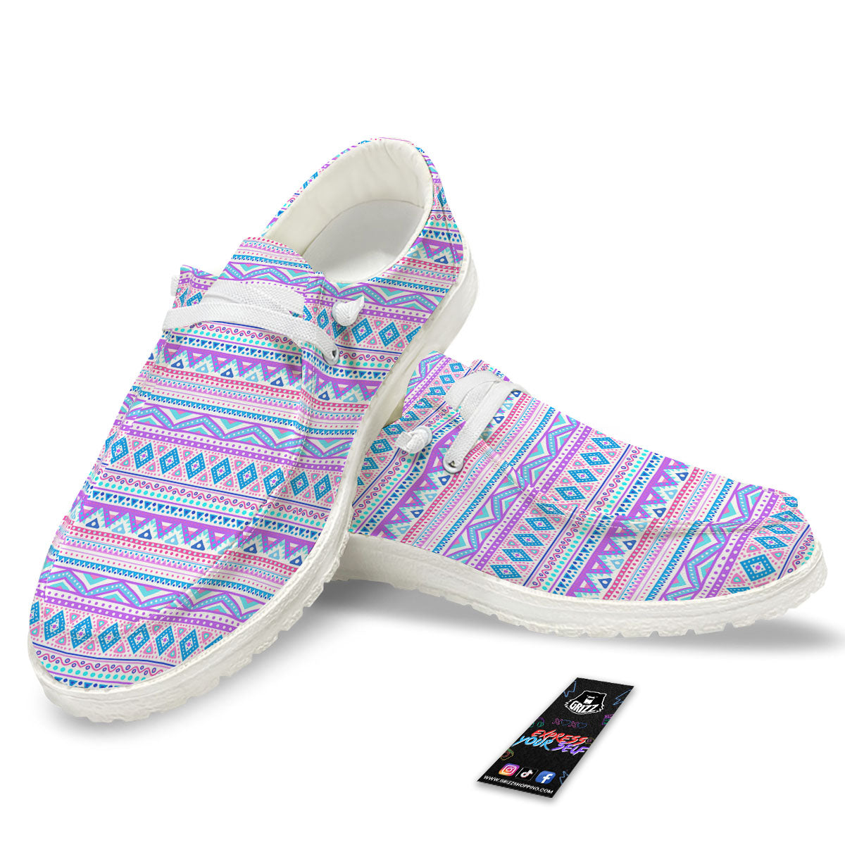Aztec Pink And Pastel Print Pattern White Loafers-grizzshop