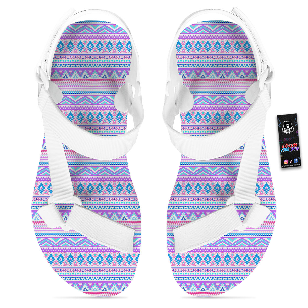 Aztec Pink And Pastel Print Pattern White Open Toe Sandals-grizzshop