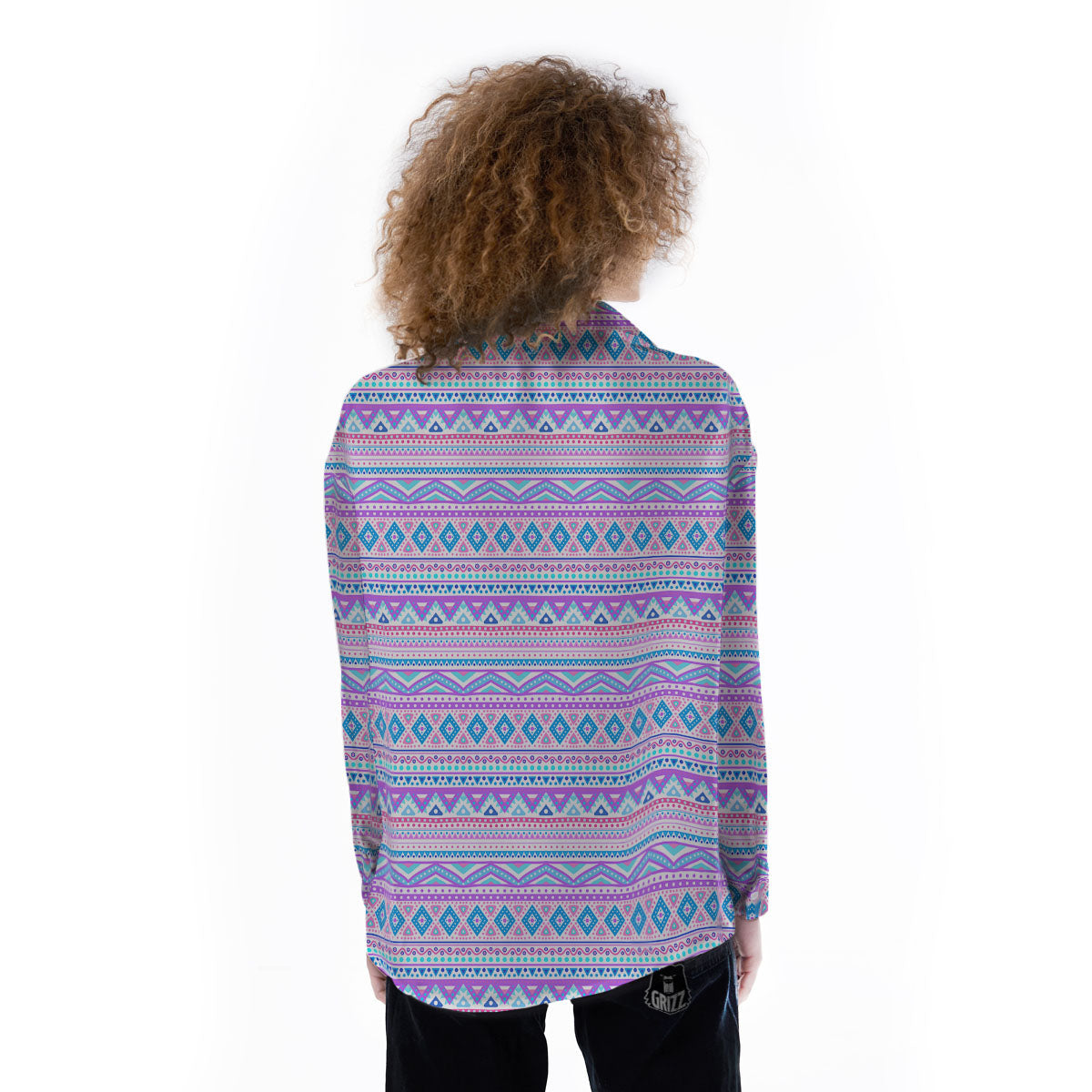 Aztec Pink And Pastel Print Pattern Women's Long Sleeve Shirts-grizzshop