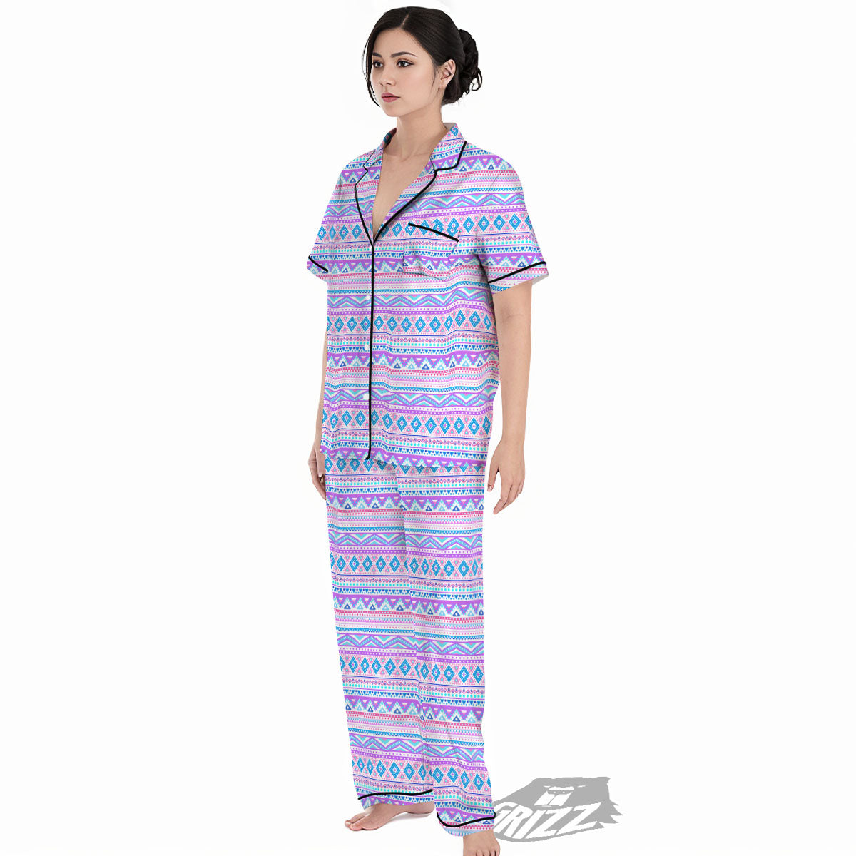 Aztec Pink And Pastel Print Pattern Women's Pajamas Set-grizzshop