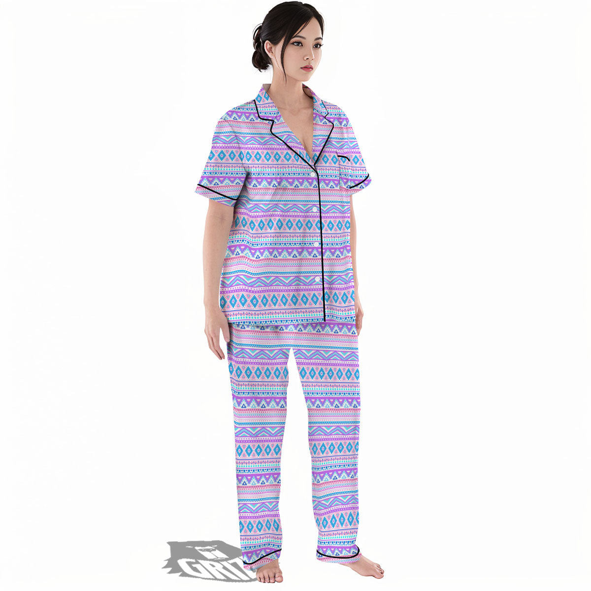 Aztec Pink And Pastel Print Pattern Women's Pajamas Set-grizzshop