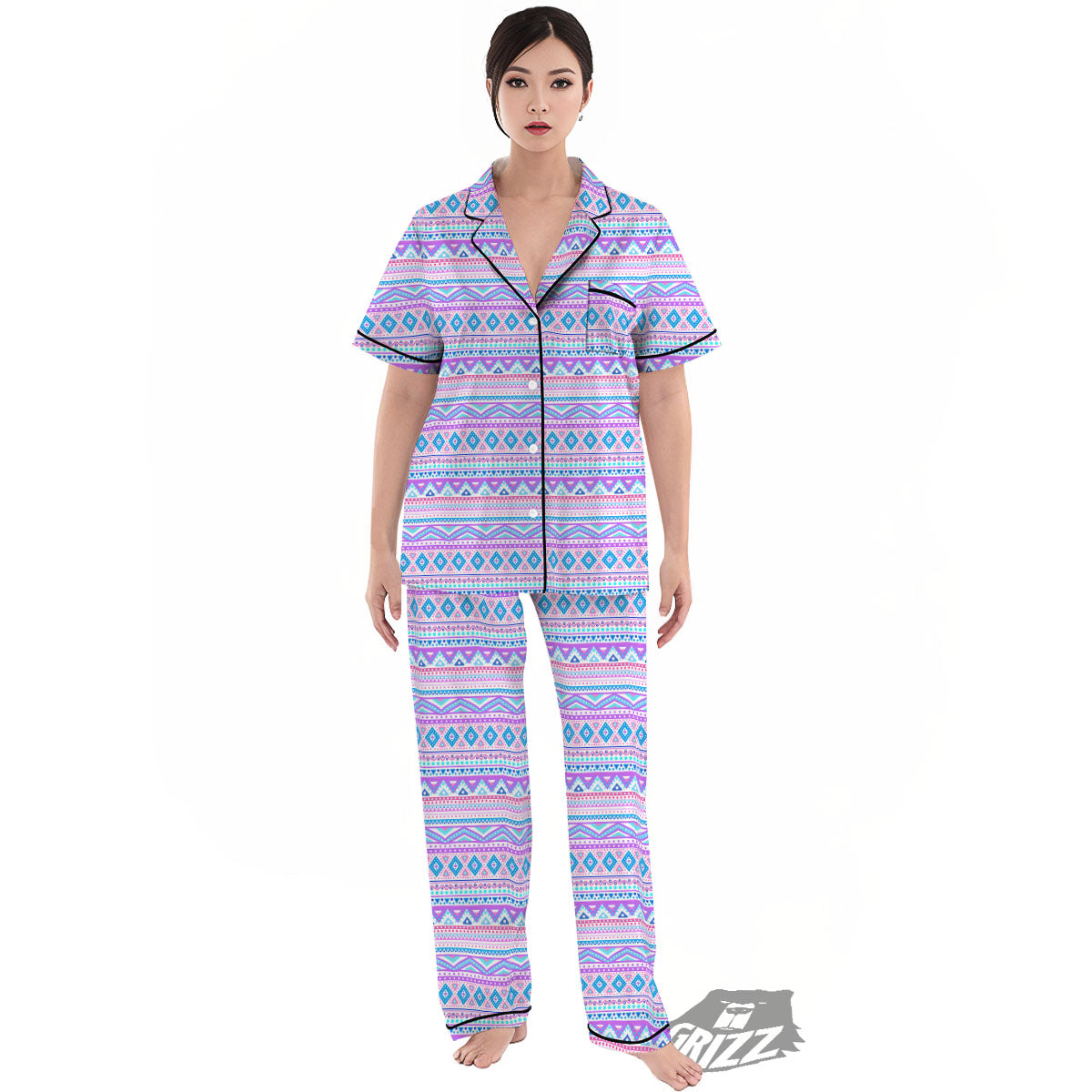 Aztec Pink And Pastel Print Pattern Women's Pajamas Set-grizzshop