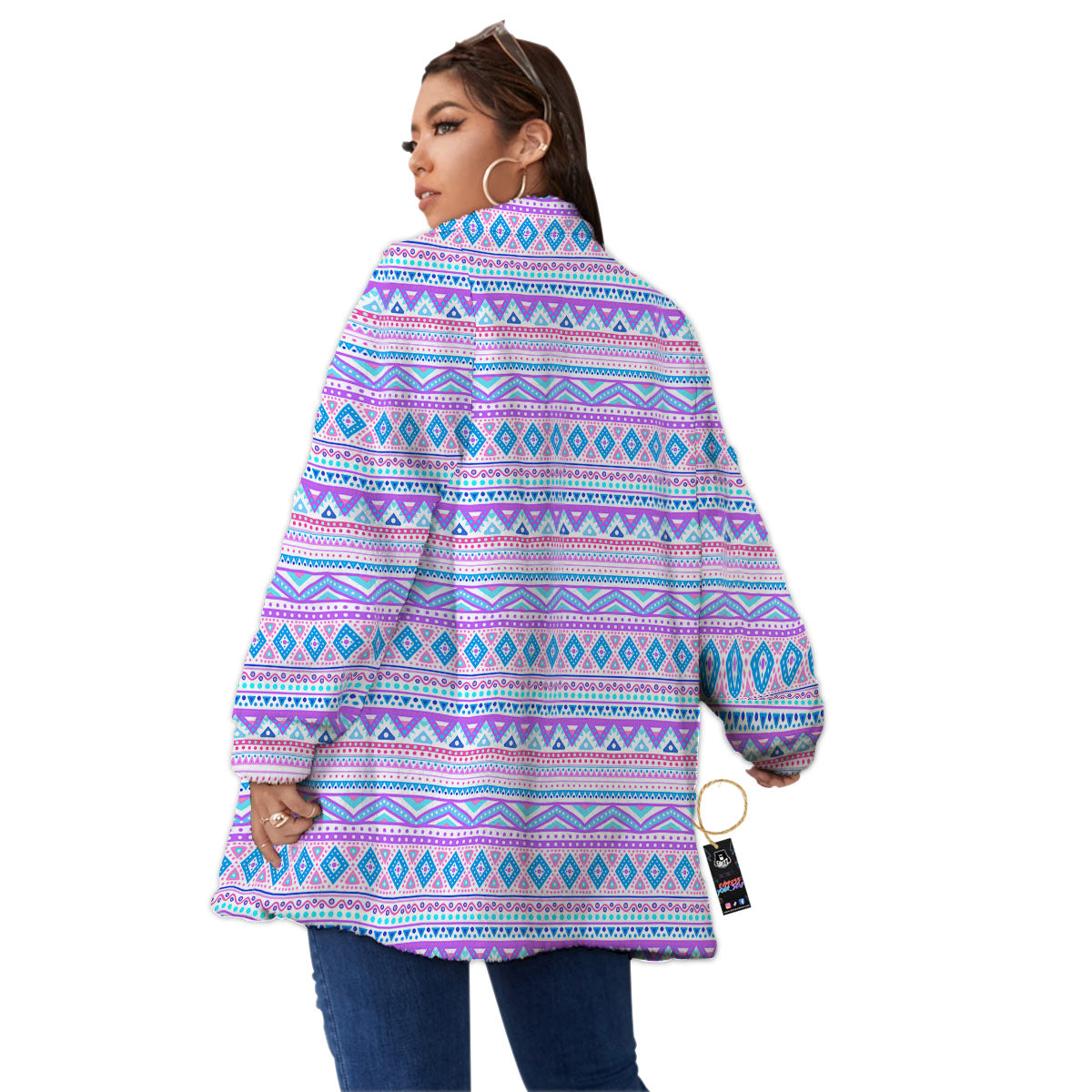 Aztec Pink And Pastel Print Pattern Women's Sherpa Jacket-grizzshop