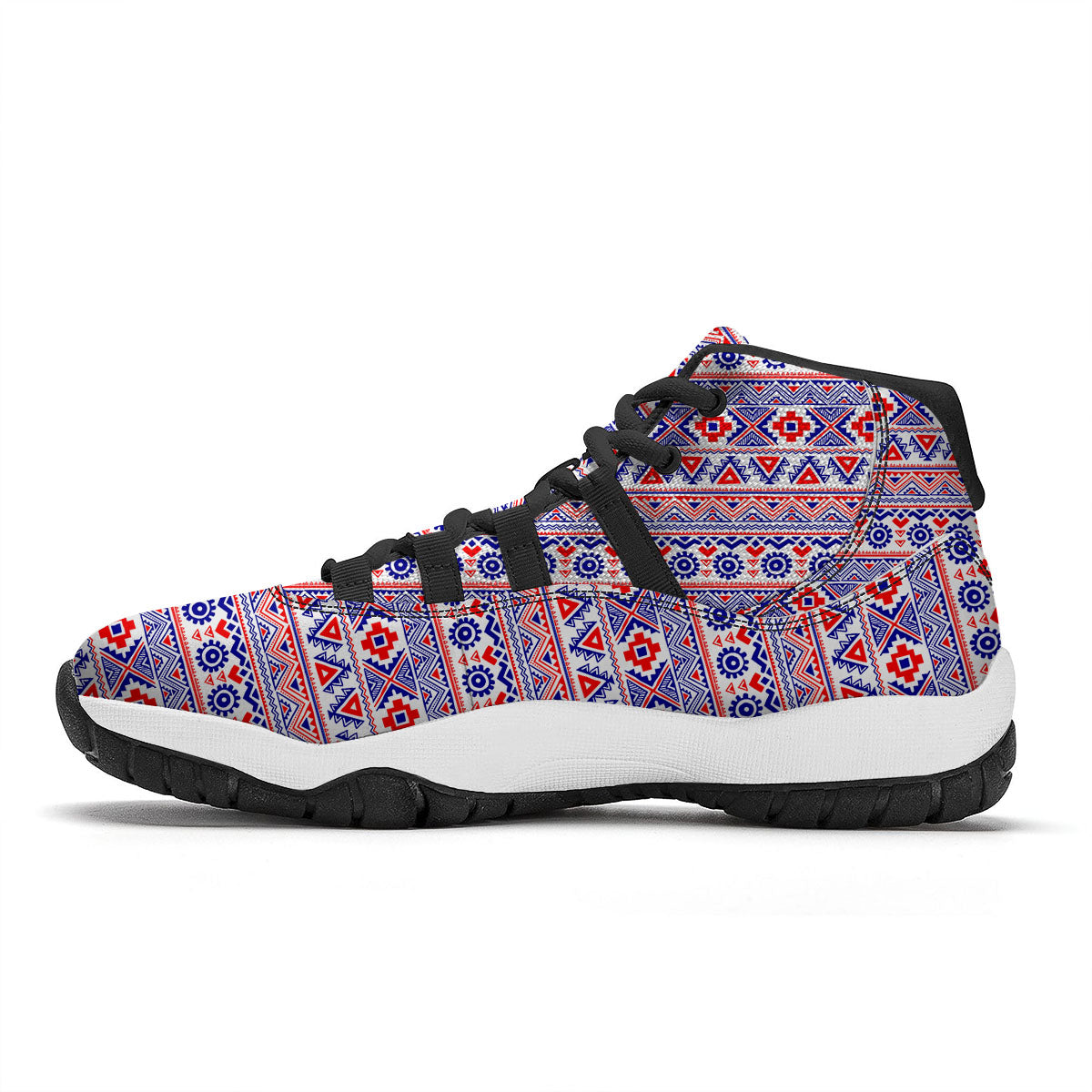 Aztec Red And Blue Print Pattern Black Bball Shoes-grizzshop