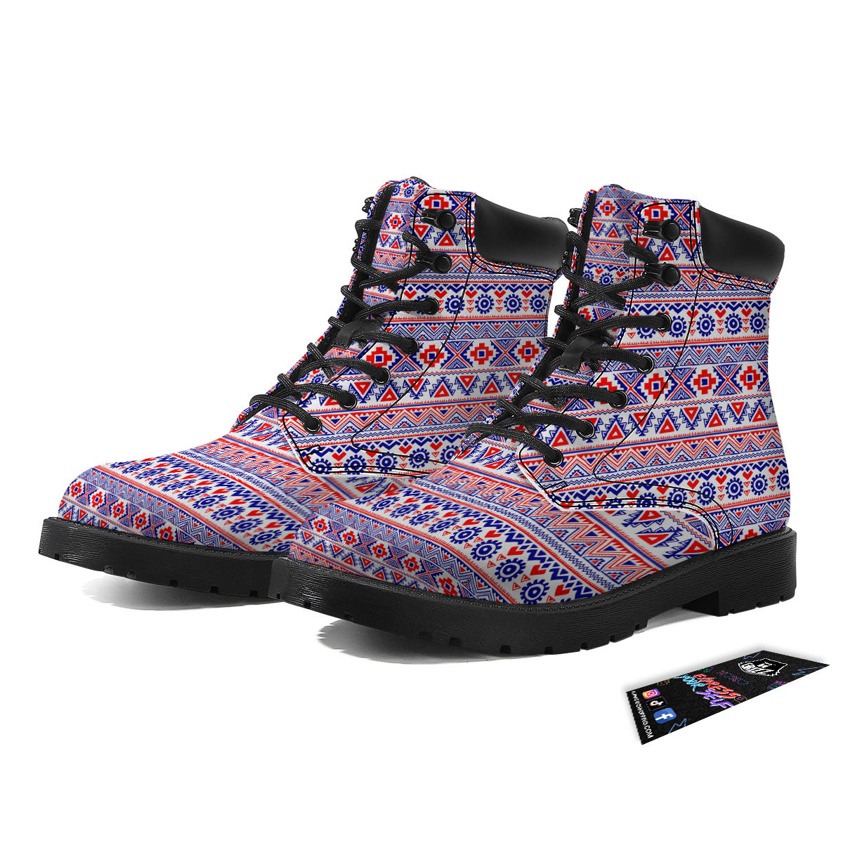 Aztec Red And Blue Print Pattern Boots-grizzshop
