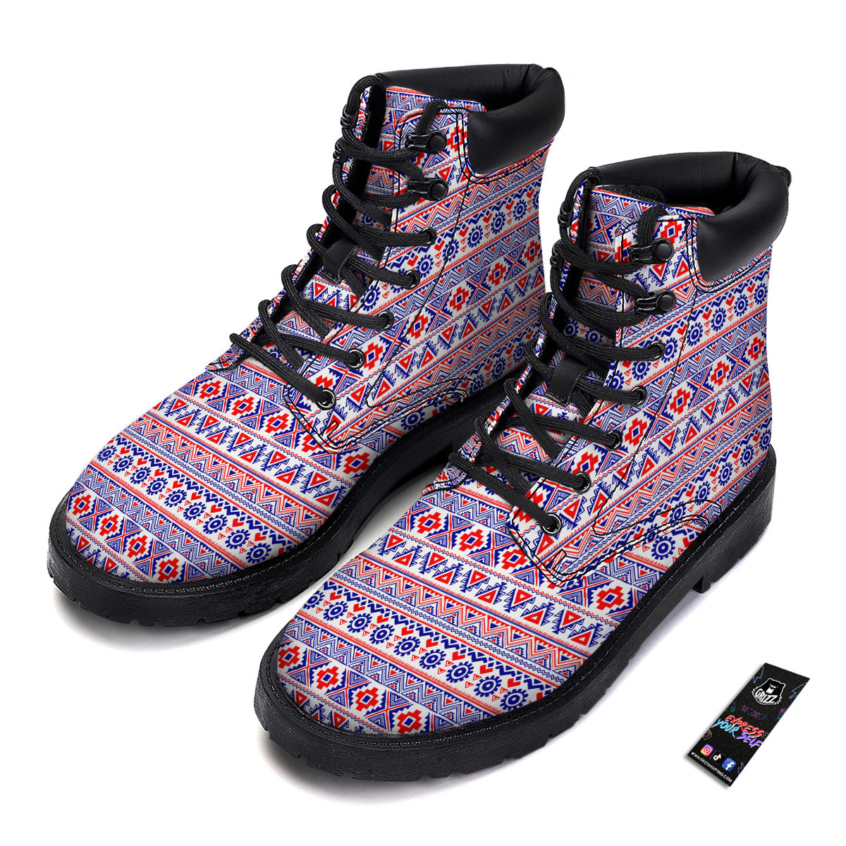 Aztec Red And Blue Print Pattern Boots-grizzshop