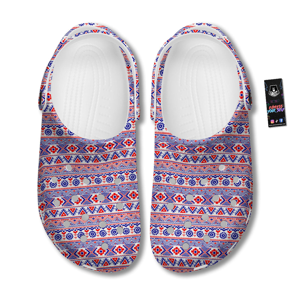 Aztec Red And Blue Print Pattern Clog-grizzshop